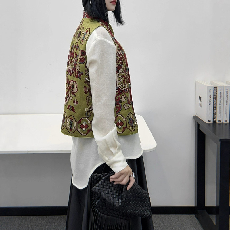 2025年南油批发女装新款真醋酸龟裂纹重工刺绣满绣马甲立领上衣女|undefined