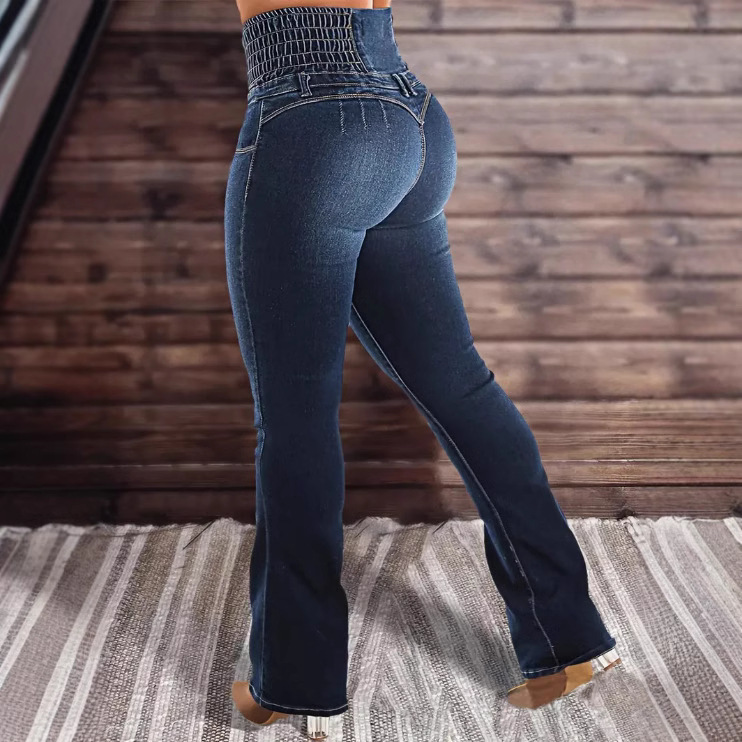 Jeans Acampanados de Tiro Alto para Mujer de Mezclilla de Algodón y Poliéster, Elásticos, para Uso Casual image 3