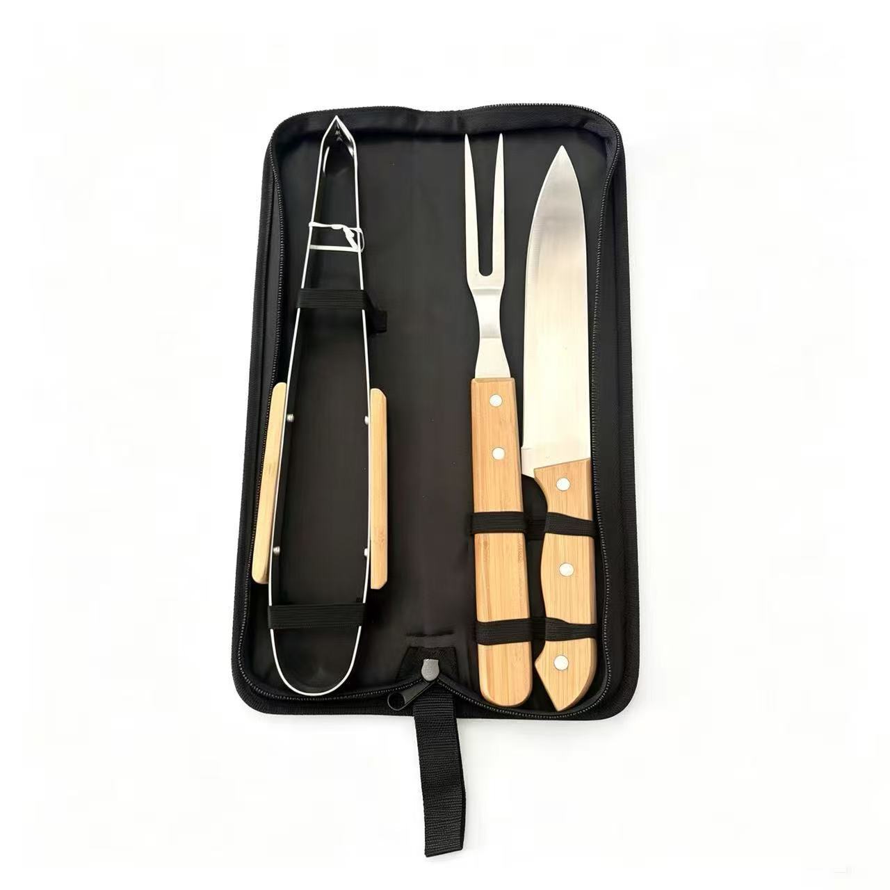 Juego de Utensilios para Barbacoa de Acero Inoxidable y Madera con Bolsa de Almacenamiento para Exteriores image 3