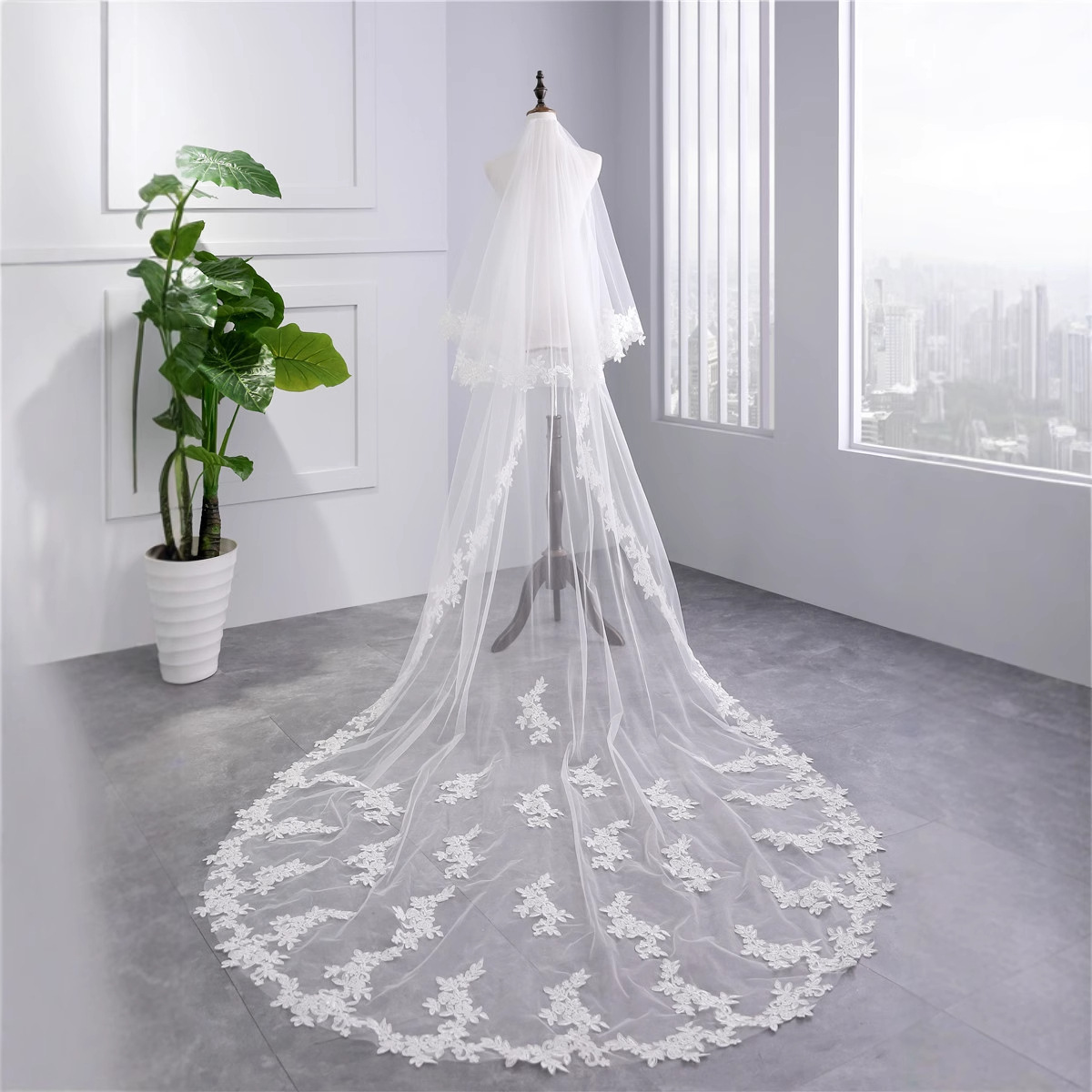 Bridal Veil Hl54 Long Style Handmade Floral Arrangement with Matching Flowers 2020 Double-Layer Face-Covering Veil with Metal Hair Comb Wedding Dress