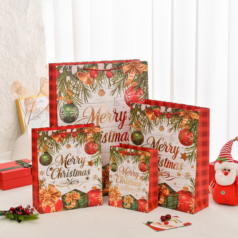 外贸圣诞节手提礼品袋加大号大容量购物礼物袋卡通圣诞烫金包装袋