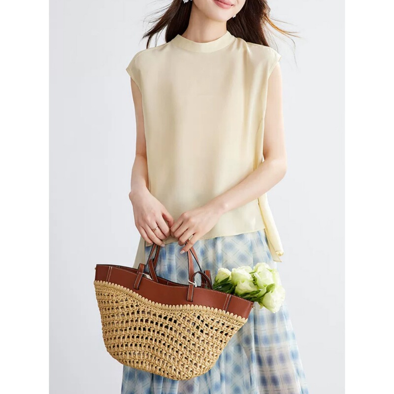Silk Crepe De Chine Top for Women 2026 Summer New Style S859 Stand Collar Sleeveless Loose Fit Mulberry Silk Blouse Silk Crepe De Chine Top for Women 2026 Summer New Style S859 Stand Collar Sleeveless Loose Fit Mulberry Silk Blouse