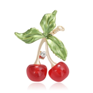 New Japanese and Korean alloy enamel rhinestone cherry fruit brooch simple fashion ladies dress corsage jewelry pin