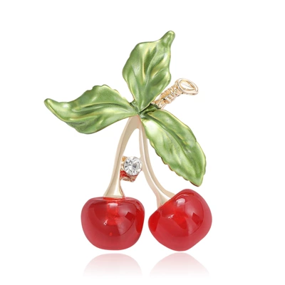 New Japanese and Korean alloy enamel rhinestone cherry fruit brooch simple fashion ladies dress corsage jewelry pin