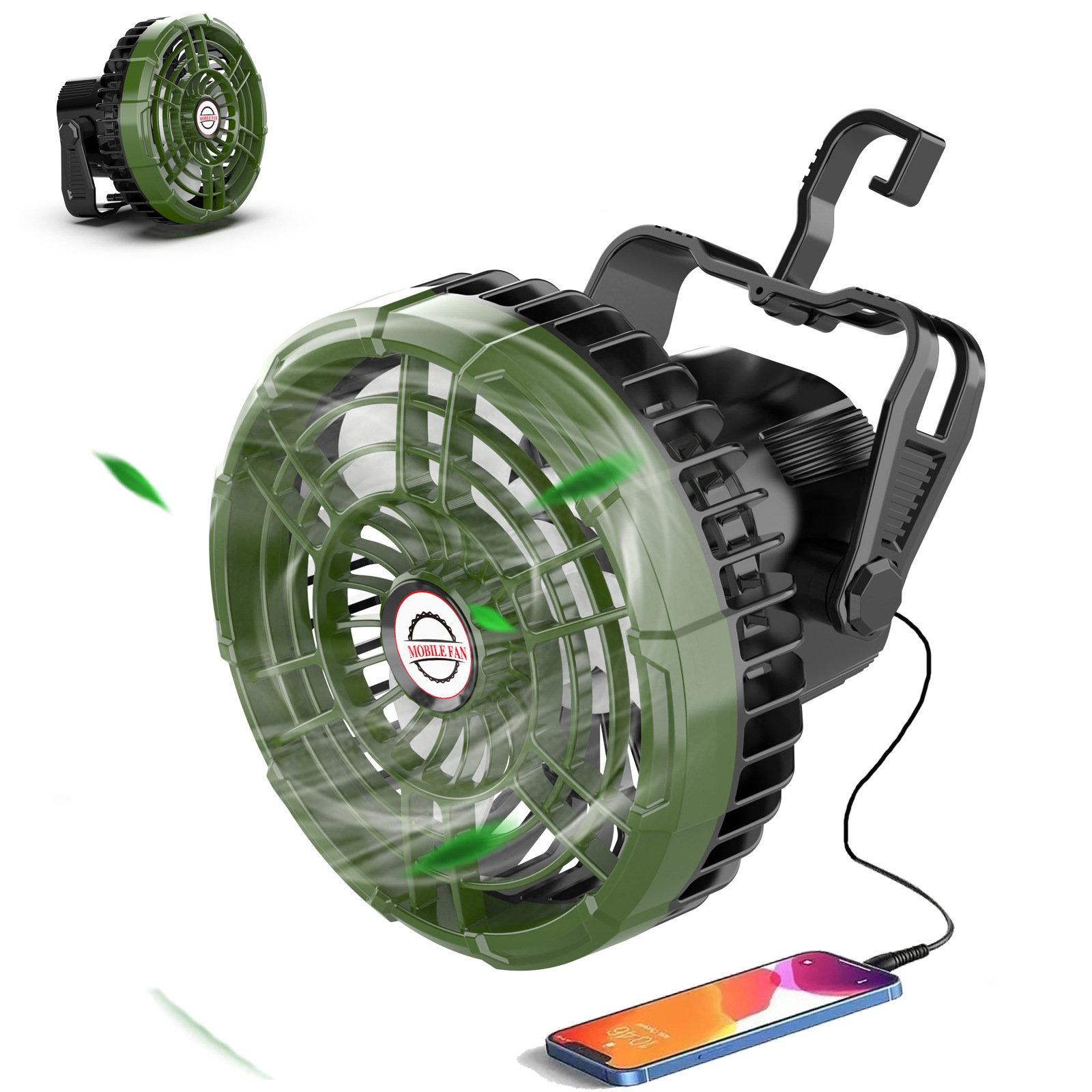 Ventilador Portátil de Camping con Luz Recargable con Iluminación LED y Banco de Energía para Exterior image 2