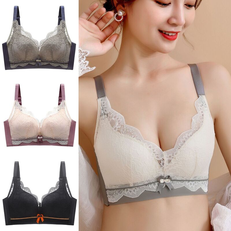 Latex Underwear Women's Small Chest Push-up Chest Lace Contrast Bra No Steel Ring Upper Support Adjustable Bra