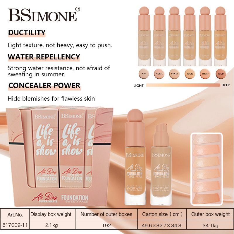 Exclusión transfronteriza, base líquida impermeable, a prueba de sudor, duradera y sin maquillaje, hidratante, piel seca, corrector en polvo, base líquida