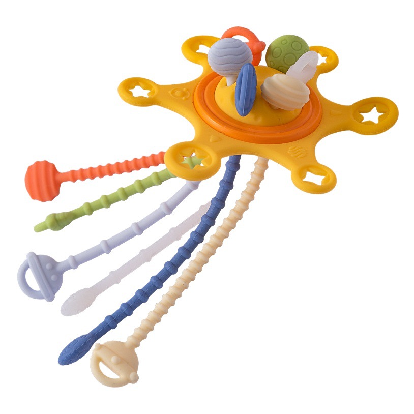 Dedo de bebé transfronterizo Lala cordón mordedor 6 meses de edad agarre del bebé entrenamiento tensión juguete de goma suave