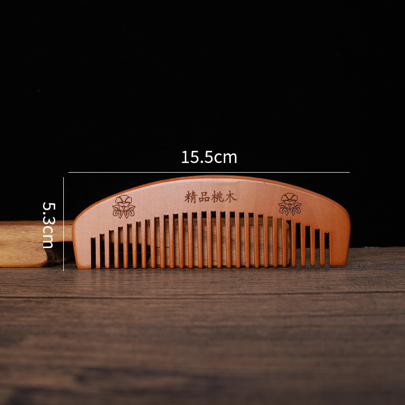 ロングヘア用の天然ピーチウッドコーム、アンティークヘアコーム、細かい歯の静電気防止家庭用コーム、刻印ロゴ|undefined
