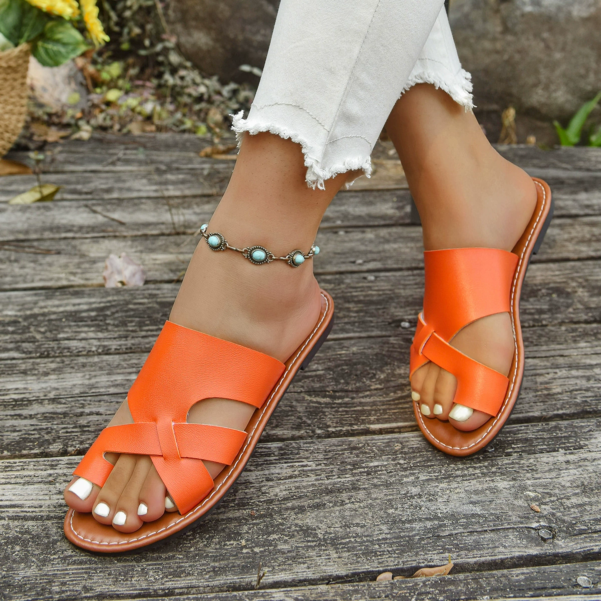 Женские летние сандалии больших размеров в европейском и американском стиле, для внешней торговли, открытый носок, плоская подошва, повседневная обувь.