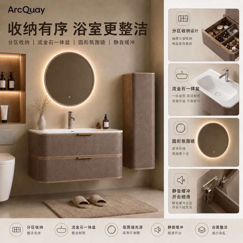 Modern Light Luxury Bathroom Cabinet, Washbasin Cabinet, Bathroom Vanity, Floating Bathroom Mirror Cabinet, Integrated Sink with Storage Cabinet