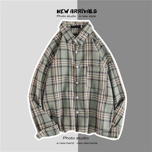 Fashion trend retro men's plaid shirt Hong Kong style temperament casual cardigan shirt long-sleeved lapel shirt wholesale