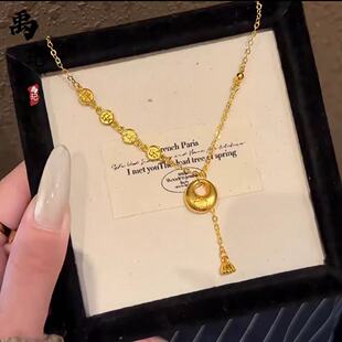 Gold shop with ancient French sand gold Ping An Joy Xiao Pang Fu copper gold-plated necklace fashion Joker women's sweater chain wholesale