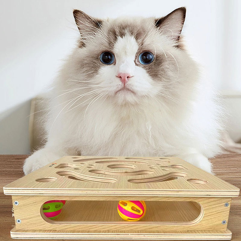 猫のおもちゃ迷路ボックス猫ベル無垢材ゲーム猫トラックボール猫スクラッチャーペット用品教育玩具