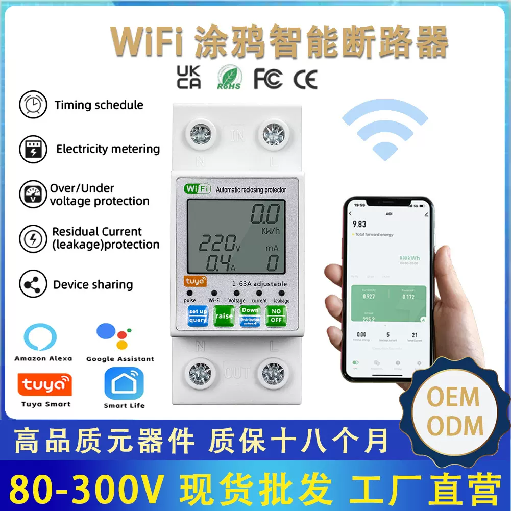 外贸涂鸦Wi-Fi电表 自动重合闸 预付费智能电表漏电保护过流保