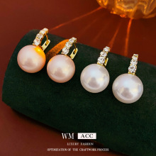 韩国轻奢复古镶钻珍珠耳扣简约时尚耳环气质高级感耳饰工厂家批发