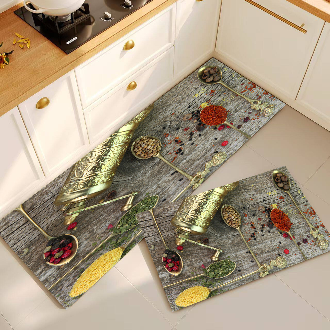 Botella de condimentos transfronterizos alfombra de suelo de cocina absorción de agua absorción de aceite alfombra especial antideslizante resistente a la suciedad fácil de cuidar ingredientes alfombra larga image 21
