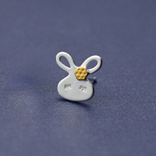 s925纯银耳钉可爱兔子双色镀金精致纯银耳饰批发女款韩版饰品首饰