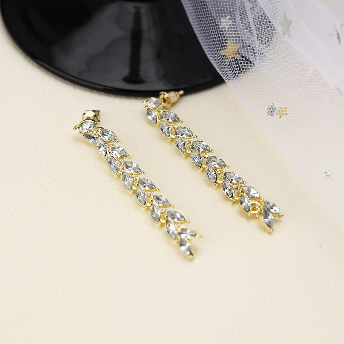 Pendientes de cristal largos coreanos Pendientes de espiga de trigo de celebridades de Internet personalizados Pendientes coreanos de temperamento femenino Pendientes de todo fósforo