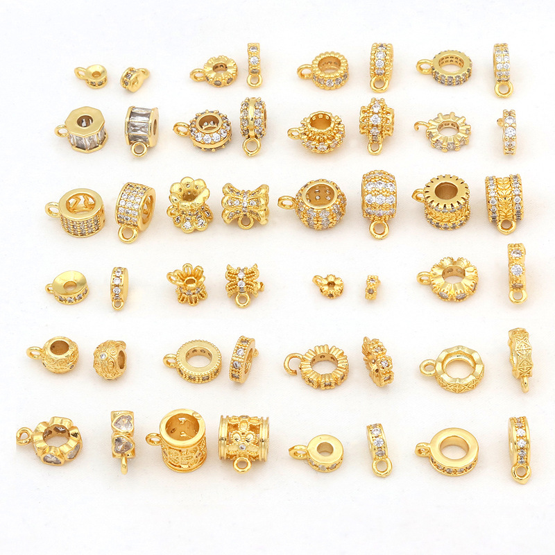 Color-Preserving 14K Gold-Plated Zircon Barrel Beads, Wheel Beads, Spacer Beads with Hanging Rings, Three-Way Pendant Clasps, DIY Jewelry Accessories C44 Color-Preserving 14K Gold-Plated Zircon Barrel Beads, Wheel Beads, Spacer Beads with Hanging Rings, Three-Way Pendant Clasps, DIY Jewelry Accessories C44