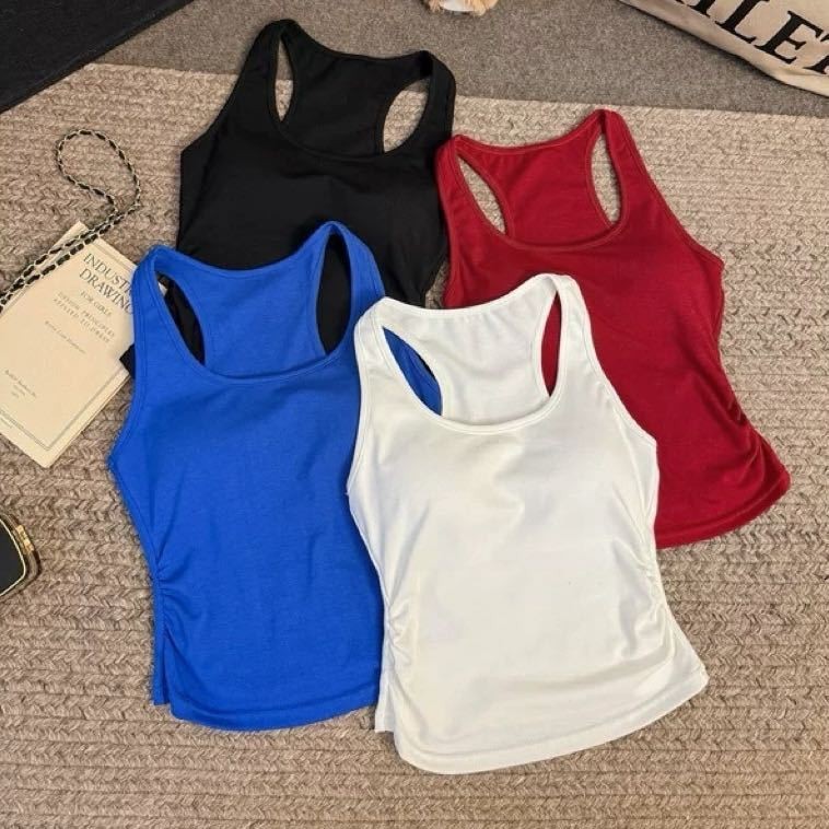 Summer Klein Blue Beautiful Back Sweet and Hot I-shaped Vest Hong Kong Style with Chest Pad Base Inner Hanging Neck Wrap Underwear for Women