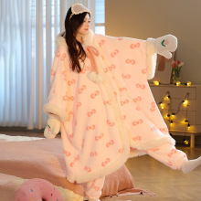 小红书短袖卡皮巴拉睡衣冬季休闲加绒加厚卡通睡袍珊瑚绒家居服
