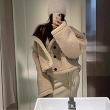 韩国chic冬季复古百搭两面穿仿鹿皮绒宽松百搭小个子羊羔毛外套女