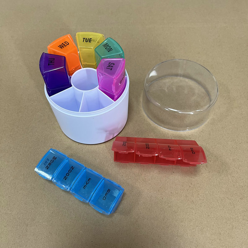 热销款彩色28格圆桶药盒 7色彩色28格 圆桶形医药盒 一周28格药盒