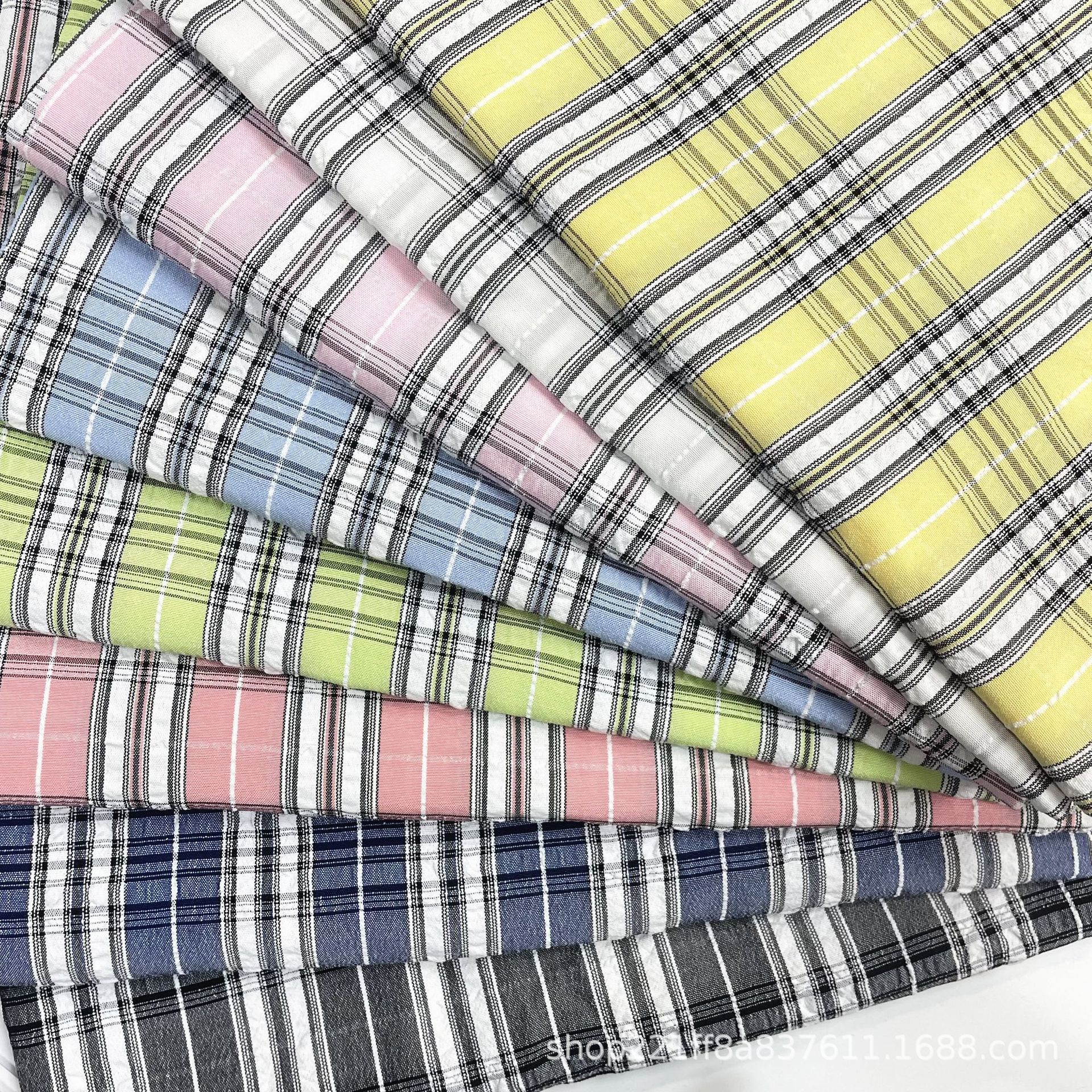 春夏新款 人棉泡泡衬衫布 连衣裙 防晒衣面料 糖果色皱布格子布