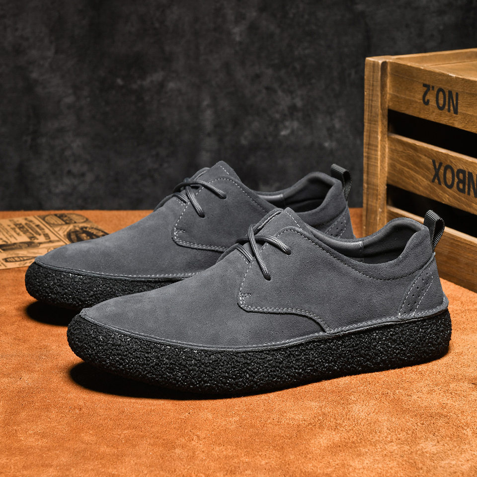 Giày sneaker nam cổ thấp da lộn phối lưới, đế dày — 2307 ren màu xám, 2307 ren nâu, 2307 ren đen, ren 2307m màu