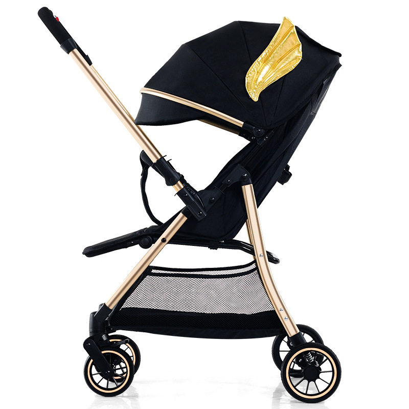 Cochecito de bebé que permite sentarse y acostarse, vista panorámica bidireccional, plegado con un botón, desplazamiento por empuje y tracción, cochecito ligero para niños de cuatro ruedas.