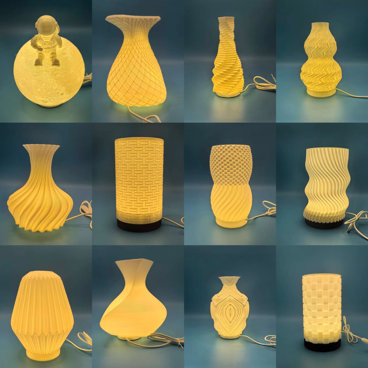 新款跨境3D打印PLA材质高级感台灯USB调光卧室床头夜灯艺术花瓶灯