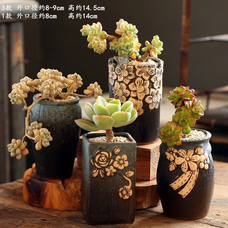 Wholesale fleshy flowerpot ceramic vintage potted creative pot stoneware succulent plant large diameter combination suit large