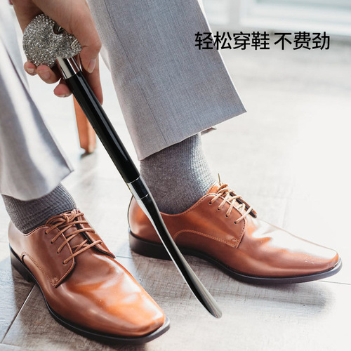 High-end shoehorn business gift shoehorn hotel home shoe slider metal electroplated wooden handle shoehorn shoe lifter