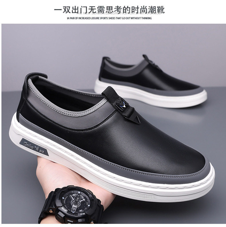 Giày sneaker nam cổ thấp dáng giày ván, mũi tròn, dây buộc, mặt da mềm — GX367 màu trắng, GX367 màu đen chi tiết 20