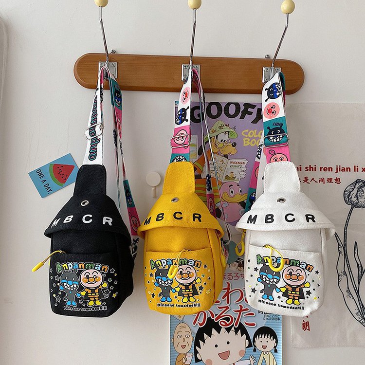 批發兒童斜挎胸包卡通麵包超人小孩帆布ins可愛女童包包男童女士