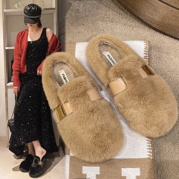 水貂毛厚底增高毛毛拖鞋女外穿2025新款秋冬高级感毛绒包头棉拖鞋