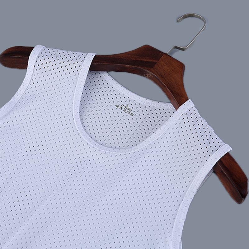 Chaleco de malla hombre deportivo ventilado hueco hielo rápido de verano camiseta sin mangas hombro amplio fábrica delgada comercio exterior al por mayor