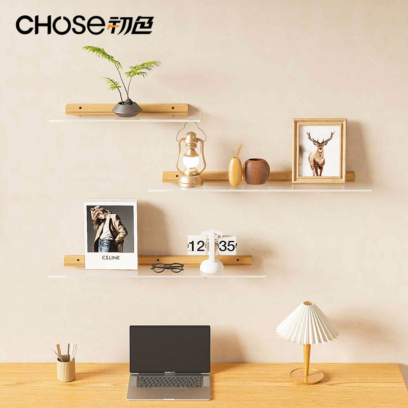 Estante de pared acrílico de madera maciza simple moderno, dormitorio, sala de estar, porche, partición de acabado, estante de almacenamiento de cosméticos
