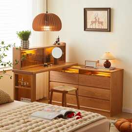 北欧全实木樱桃木梳妆台斗柜一体简约日式可移动卧室化妆桌收纳柜