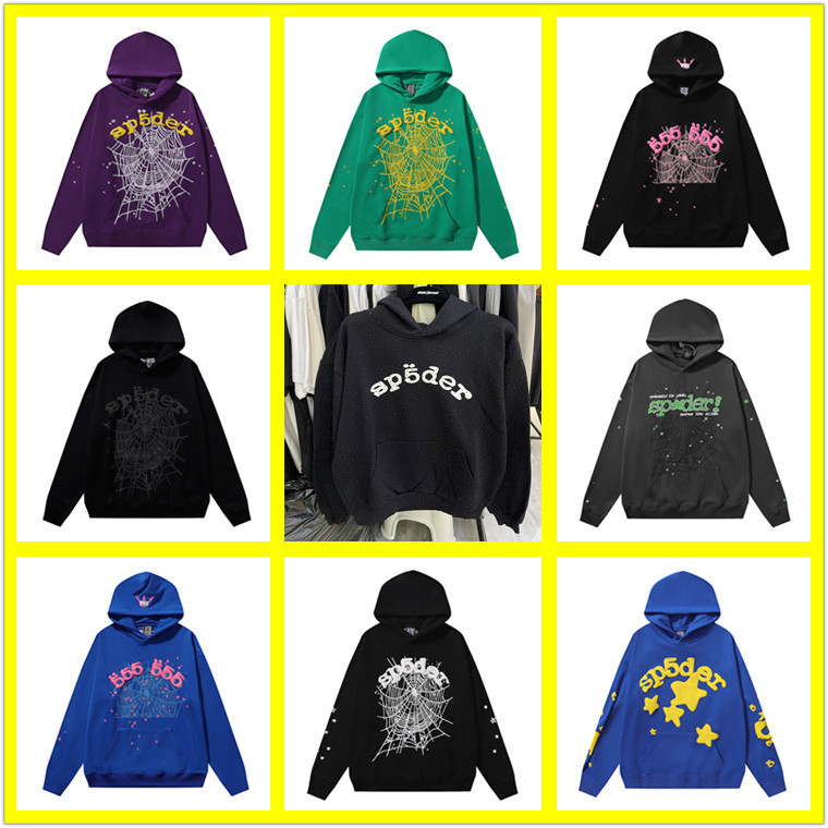 2025 New Trendy Unisex 555555 Spider Web Foam Print Hip-Hop Loose Heavyweight Terry Hooded Sweatshirt