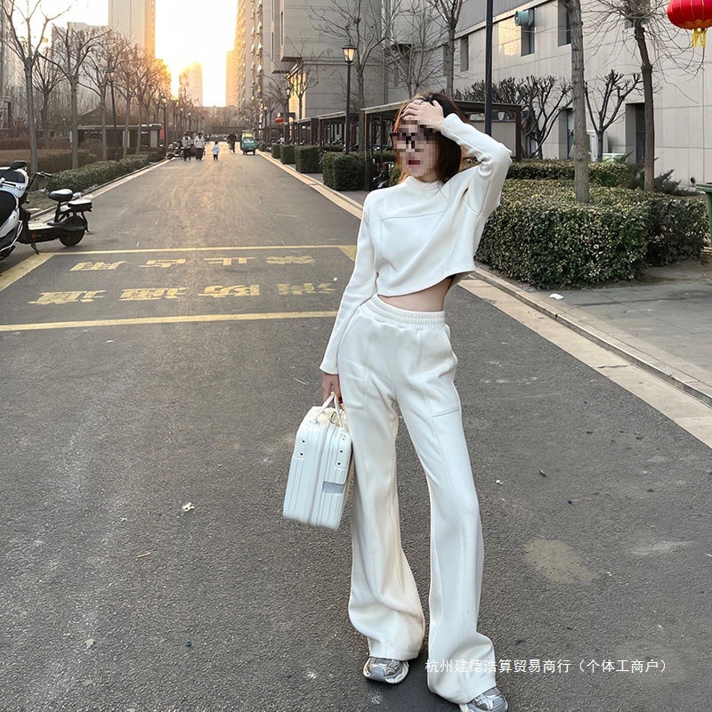 花田乌龙2运动套装女休闲白色卫衣两件套小香风洋