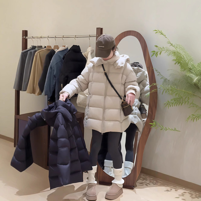 云朵泡芙中长款羽绒服女2025冬季宽松保暖加厚连帽白鸭绒柔软外套|undefined