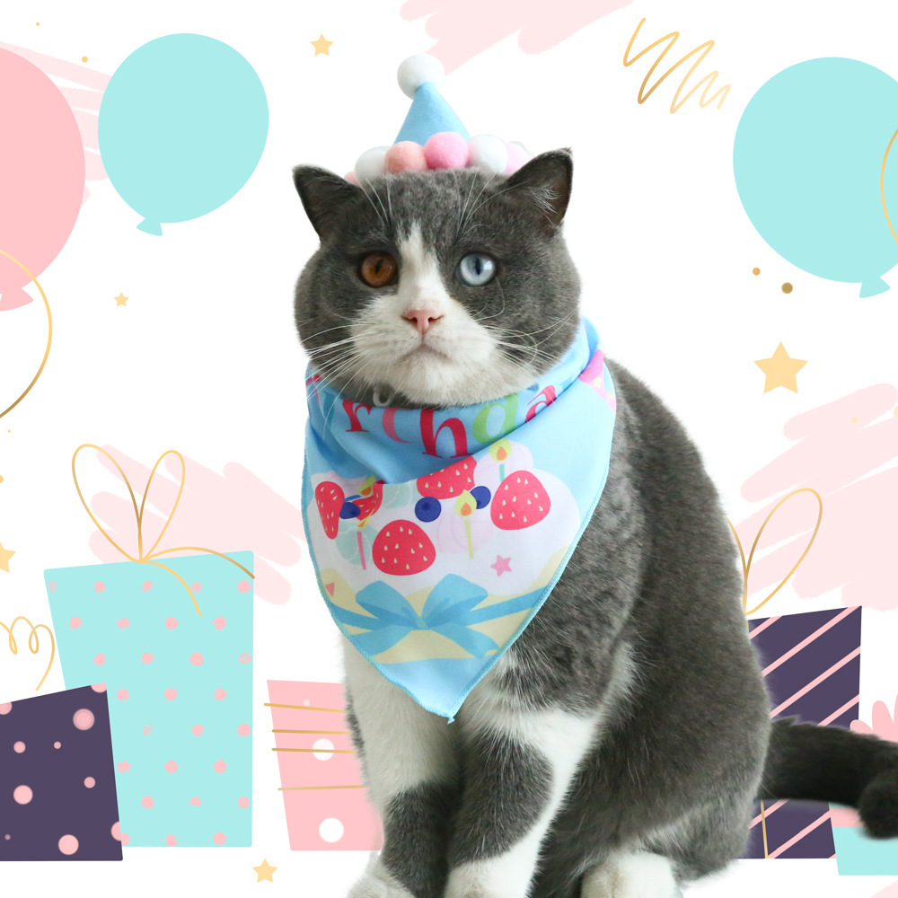 Comercio exterior Amazon mascota gato perro cumpleaños equipo de dibujos animados impresión toalla triangular toalla saliva collar accesorios