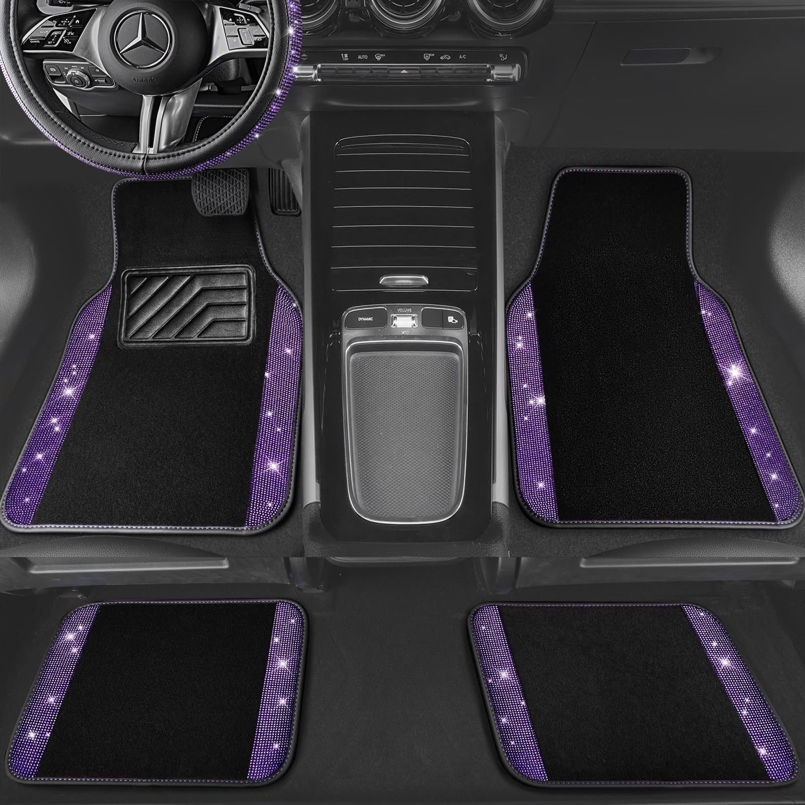 Cross-Border Foreign Trade Crystal-Encrusted Diamond Car Floor Mats, Universal Fashionable Shiny Carpet, Pvc Waterproof and Dirt-Resistant 4-Piece Set