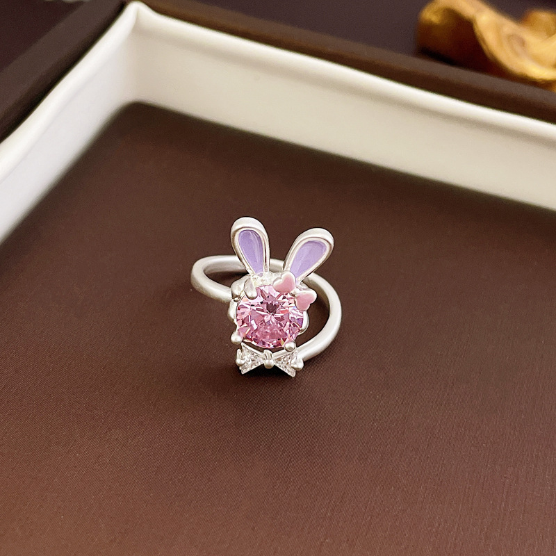 Copper Material Rabbit, Dog, Heart Shape Pattern Women'S Gender Inlay Design Sweet Rabbit Dog Heart Shape Copper Inlay Zircon Rings