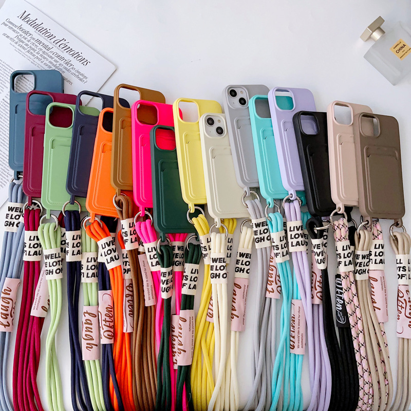 South Korea Creative Card for iPhone16 Promax Liquid Silicone Crossbody Phone Case Apple 13 Soft Case South Korea Creative Card for iPhone16 Promax Liquid Silicone Crossbody Phone Case Apple 13 Soft Case