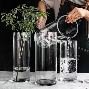 Wholesale Transparent Straight Glass Large Vase Floor-Standing Glass Vase Ornaments Ins Air-Dried Flower Glass Bottle Hydroponics
