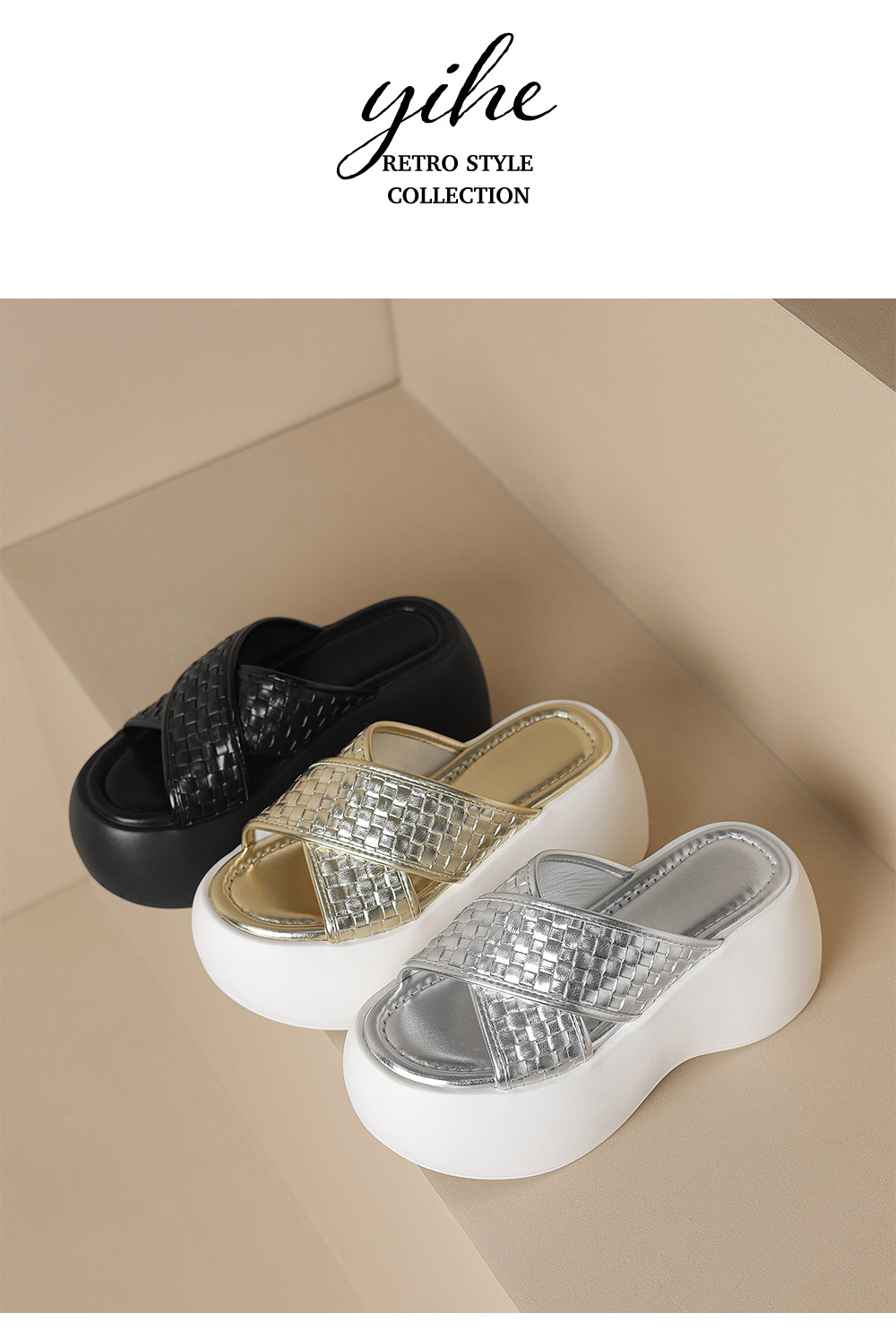 Dép sandal nữ xỏ ngón đế bệt quai đan chéo mùa hè — Màu đen, Màu vàng, Màu bạc chi tiết 15