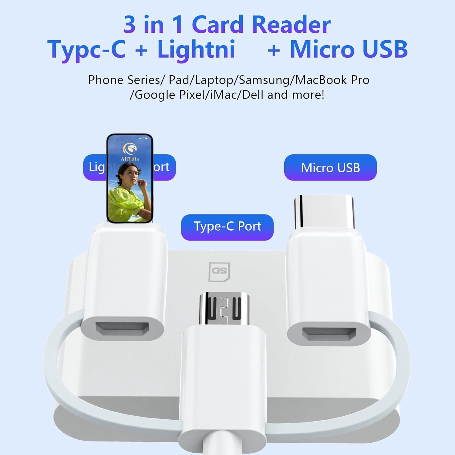 3-в-3-в-1 многофункциональный конвертер, подходит для Apple Type-C Android, TF/SD карта USB супер-диск ридер